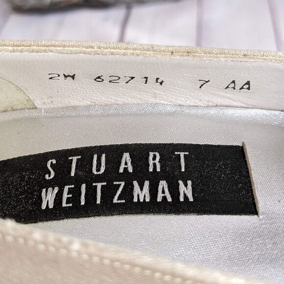 Vintage Stuart Weitzman Champagne Satin Rhinestone Pumps - Size 7 AA (Na… - Picture 8 of 9